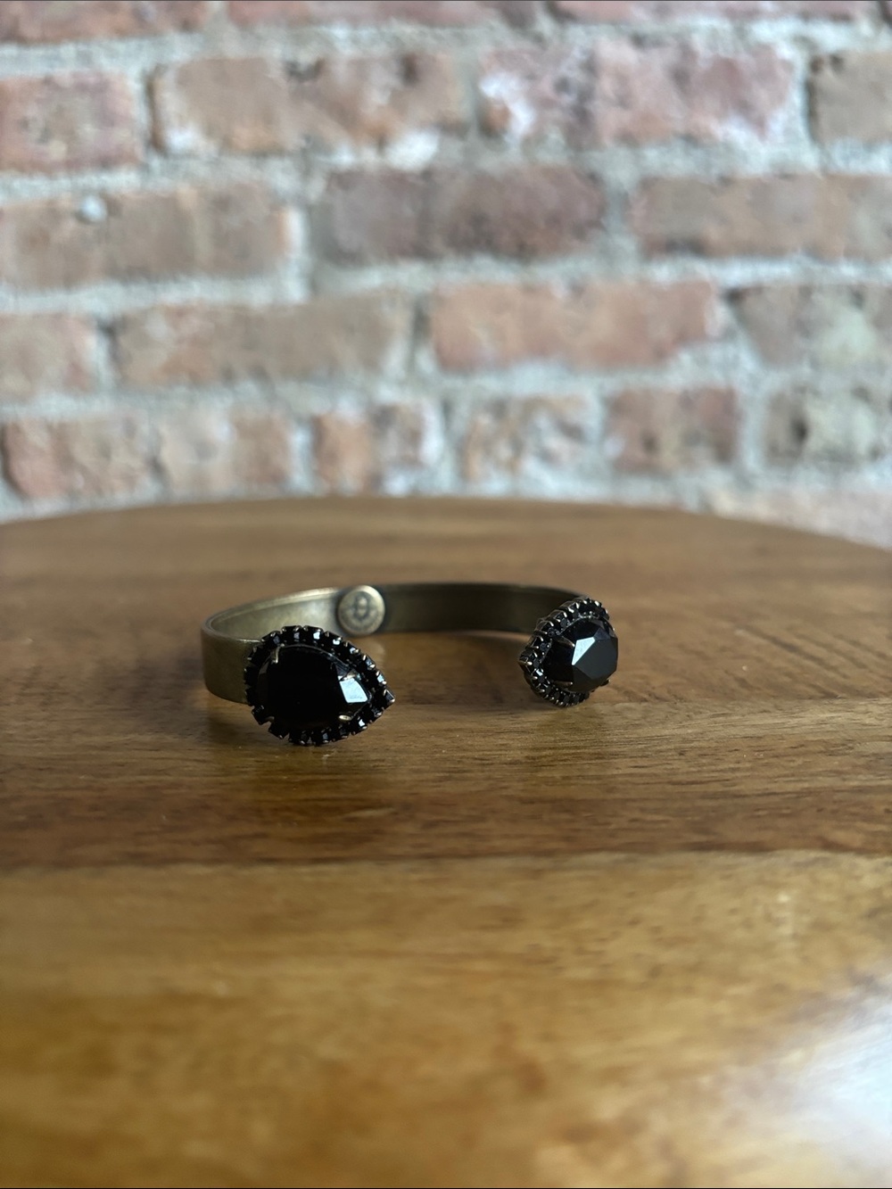 Vintage-Inspired Loren Hope Black Stone Open Cuff Bracelet.